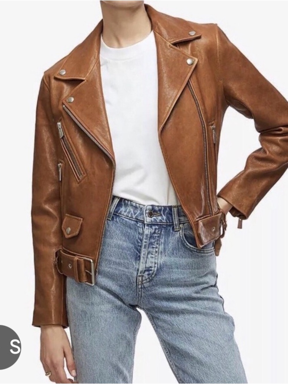 Anine Bing Tan Leather Moto Jacket with Belt XS